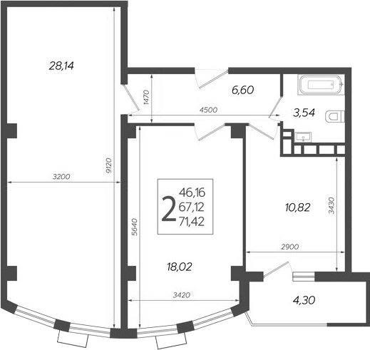 2-комн., 67.12 м², 6/14 этаж, ЖК «Режиссер»