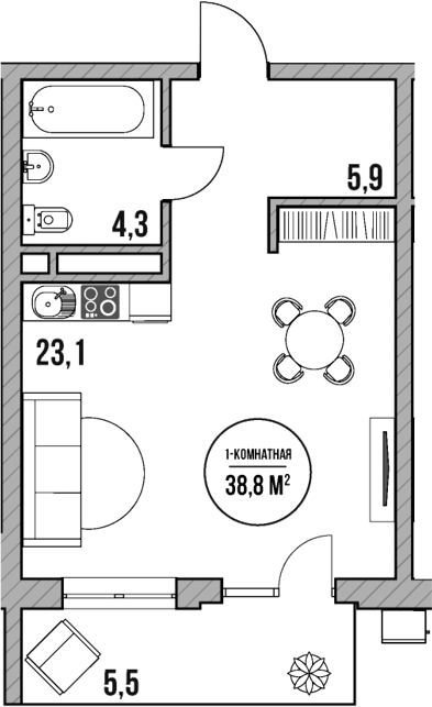 Студия, 33.3 м², 5/5 этаж, ЖК «МореТут»