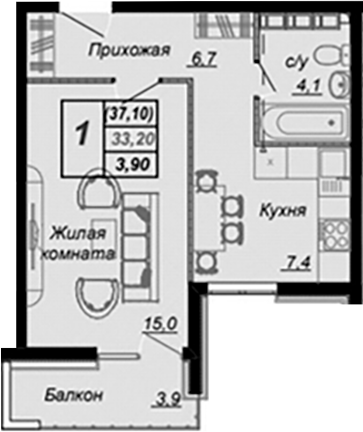 1-комн. Чайные Холмы