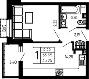 Продается 1-комн. квартира, 33.55 м²