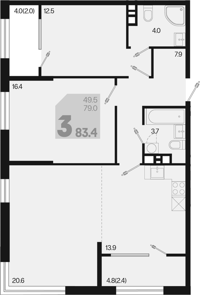 Продается 3-комн. квартира, 79 м²