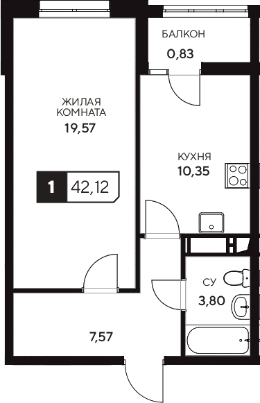 Продается 1-комн. квартира, 41.29 м²