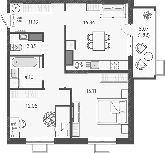 2-комн., 61.15 м², 3/18 этаж, ЖК «Теплые края»