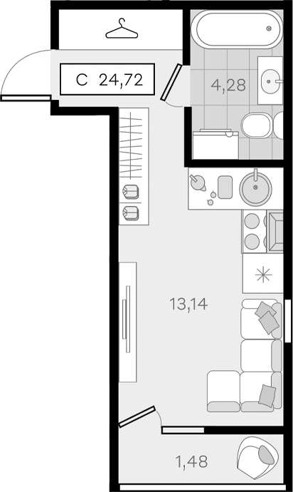 Студия, 23.24 м², 2/8 этаж, ЖК «История 3»