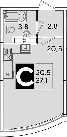 Продается 1-комн. квартира, 27.1 м²