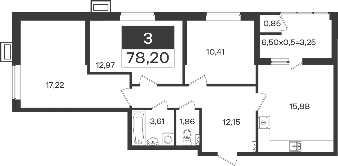 Продается 3-комн. квартира, 74.1 м²