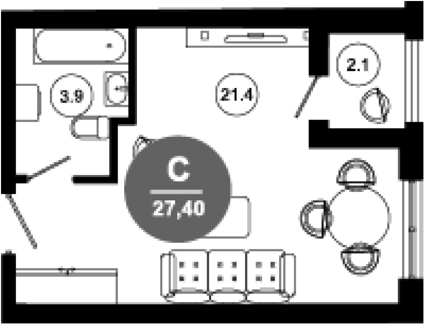 Студия, 25.3 м², 4/10 этаж, ЖК «Гостиничный комплекс GREENMONT»