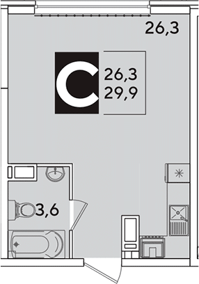 Студия, 29.9 м², 14/16 этаж, ЖК «Самолет»