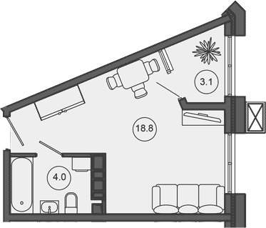 Студия, 22.8 м², 2/10 этаж, ЖК «Гостиничный комплекс GREENMONT»