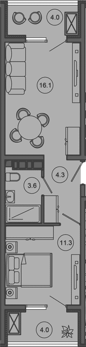 2-комн., 35.3 м², 10/10 этаж, ЖК «Гостиничный комплекс GREENMONT»