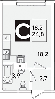 Студия, 24.8 м², 4/16 этаж, ЖК «Самолет»