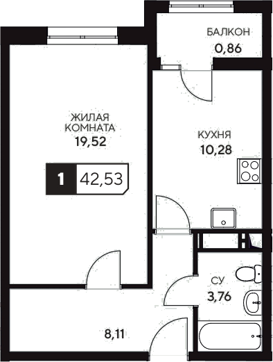 1-комн., 41.67 м², 2/20 этаж, ЖК «Центральный. Гамма»
