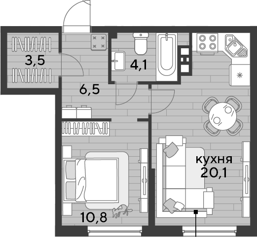 1-комн., 45 м², 5/19 этаж, ЖК «DОГМА ПАРК»