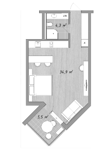 Студия, 39.2 м², 2/4 этаж, ЖК «Оазис Азова»