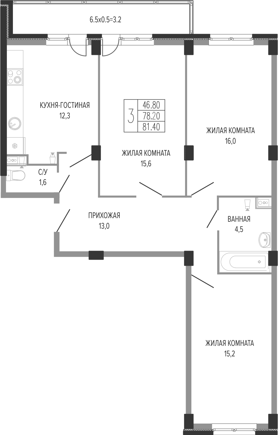Продается 3-комн. квартира, 80.4 м²