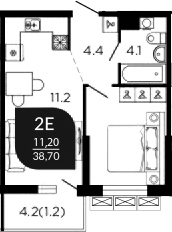 2-комн., 38.7 м², 1/23 этаж, ЖК «Отражение»
