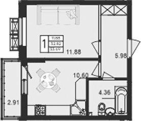 Продается 1-комн. квартира, 32.82 м²