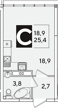 Студия, 25.4 м², 16/16 этаж, ЖК «Самолет»