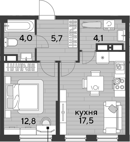 1-комн., 44.1 м², 14/19 этаж, ЖК «DОГМА ПАРК»