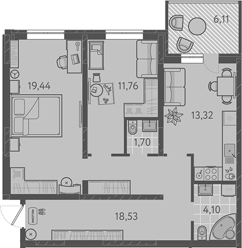 2-комн., 66.9 м², 1/18 этаж, ЖК «Теплые края»