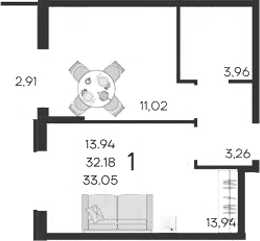Продается 1-комн. квартира, 32.18 м²