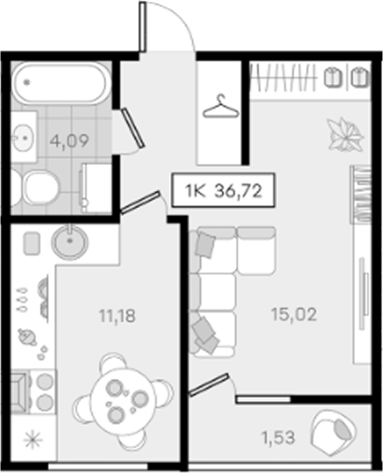 Продается 1-комн. квартира, 35.19 м²