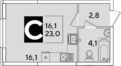 Студия, 23 м², 1/16 этаж, ЖК «Самолет»