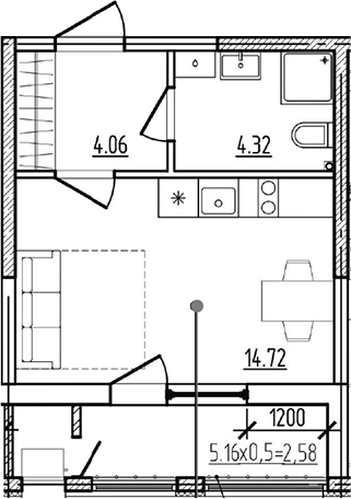 Студия, 23.1 м², 1/9 этаж, ЖК «Моренуар»