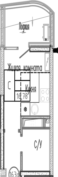 Студия, 16.78 м², 4/12 этаж, ЖК «Sun Hills Ольгинка»