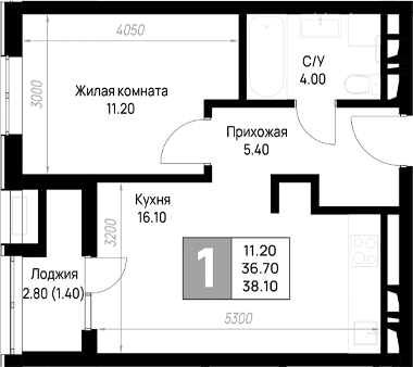 1-комн., 36.7 м², 2/9 этаж, ЖК «На высоком берегу»