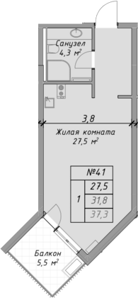 Студия, 31.8 м², 2/4 этаж, ЖК «Оазис Азова»