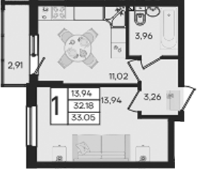 Продается 1-комн. квартира, 32.18 м²