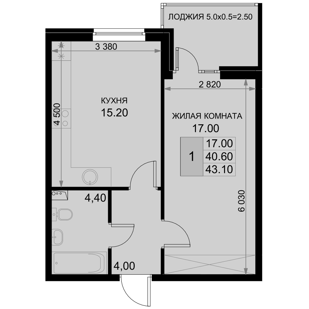 2-комн., 40.6 м², 2/7 этаж, ЖК «История»