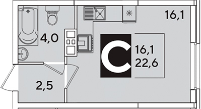 Студия, 23 м², 2/16 этаж, ЖК «Самолет»