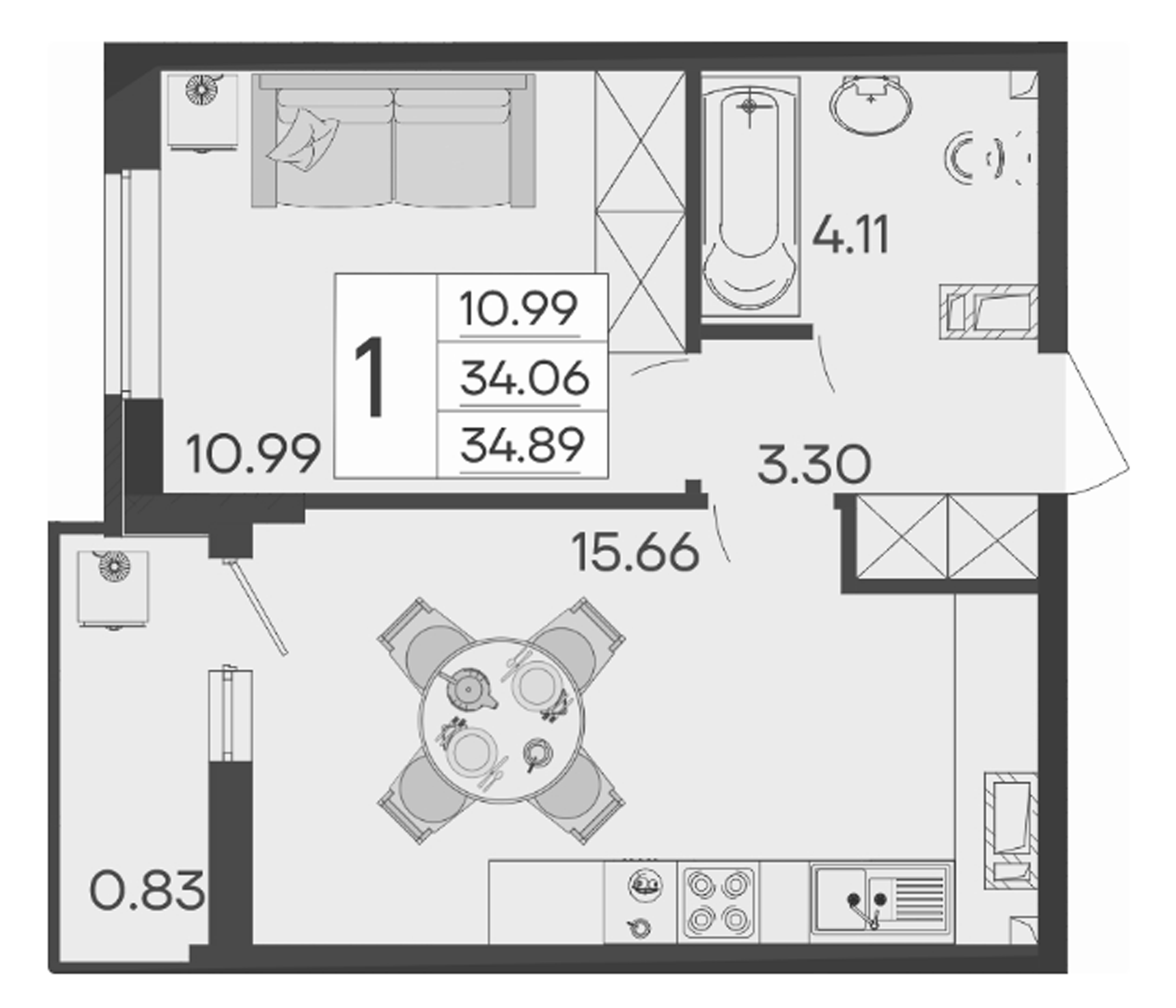 Продается 1-комн. квартира, 34.06 м²