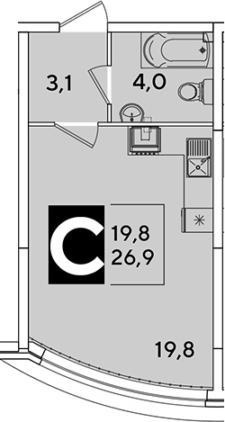 Продается 1-комн. квартира, 26.9 м²