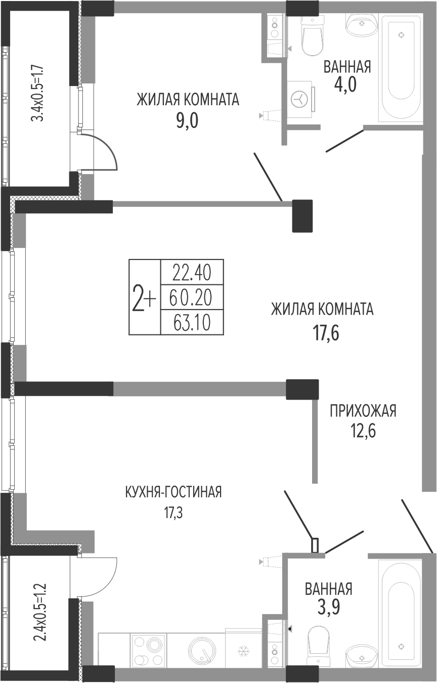 Продается 3-комн. квартира, 61.8 м²