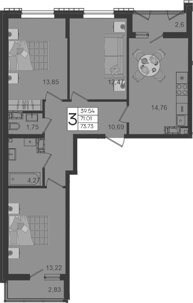 Продается 3-комн. квартира, 71.01 м²