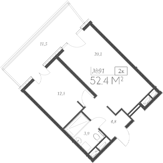 2-комн., 40.9 м², 7/9 этаж, ЖК «Морелло»