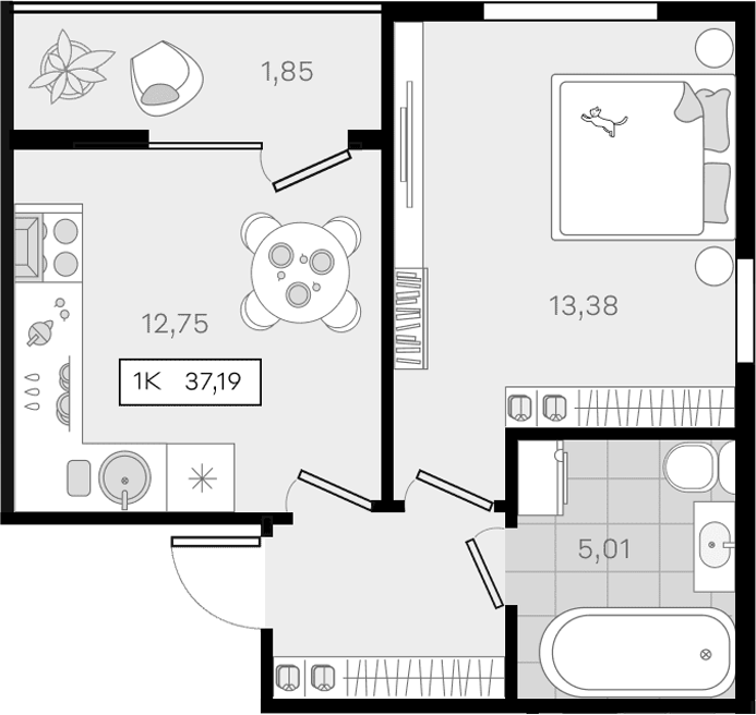 1-комн., 35.34 м², 6/8 этаж, ЖК «История 3»