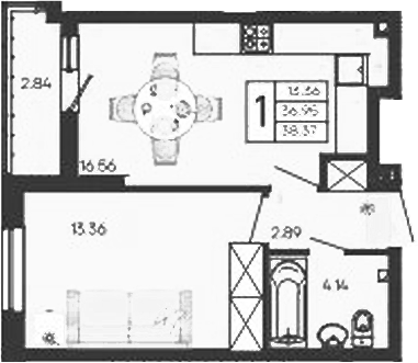 1-комн., 36.95 м², 2/18 этаж, ЖК «Дом 101»