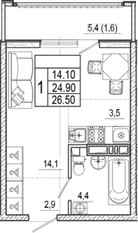 Студия, 24.9 м², 13/17 этаж, ЖК «Лестория»