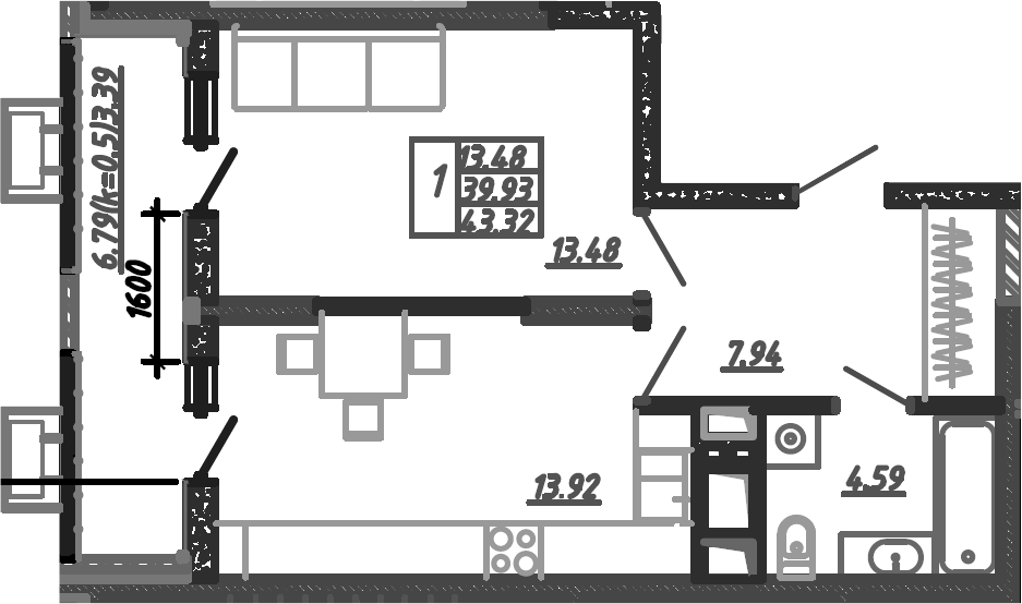 Продается 1-комн. квартира, 39.92 м²