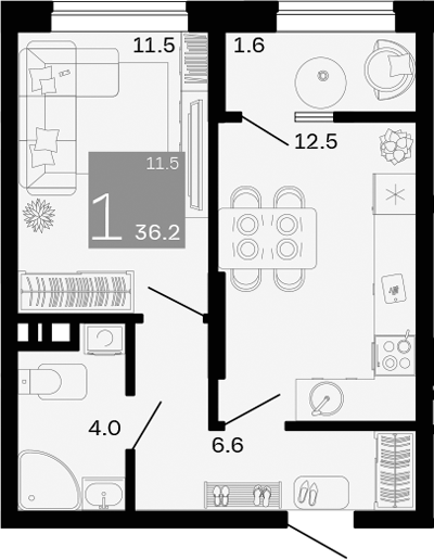 Продается 1-комн. квартира, 34.6 м²