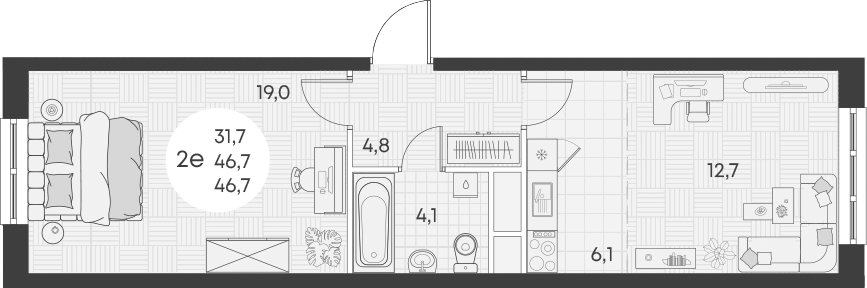 Продается 2-комн. квартира, 46.7 м²