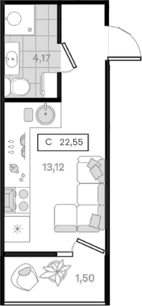 Студия, 21.05 м², 8/8 этаж, ЖК «История 3»