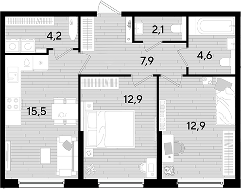 Продается 2-комн. квартира, 60.1 м²