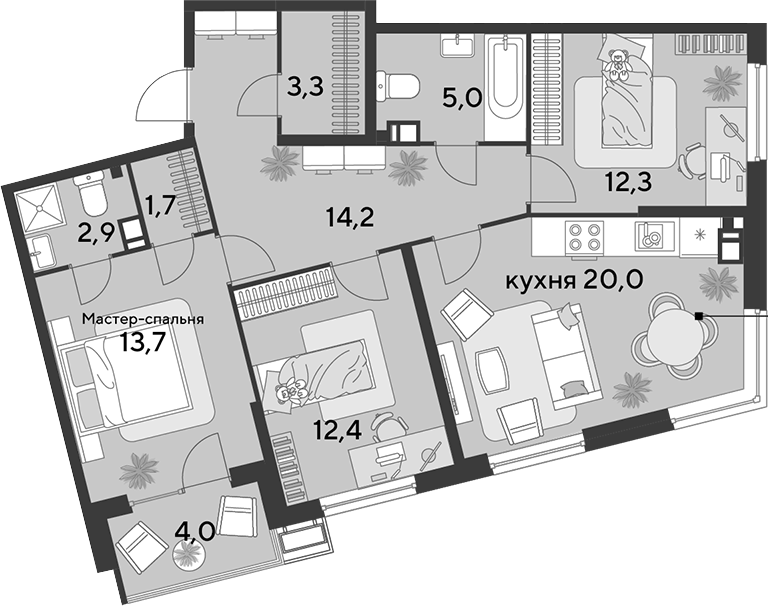 4+ комнаты, 85.5 м², 8/18 этаж, ЖК «Парк Победы»