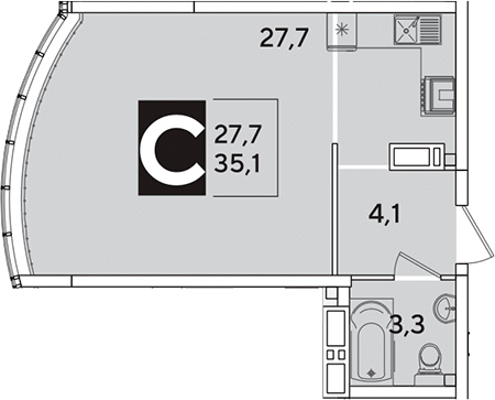 Продается 1-комн. квартира, 35.1 м²