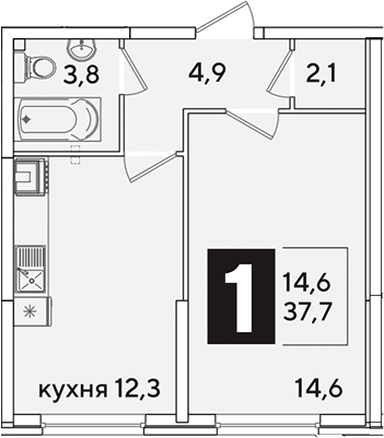 Продается 1-комн. квартира, 37.7 м²
